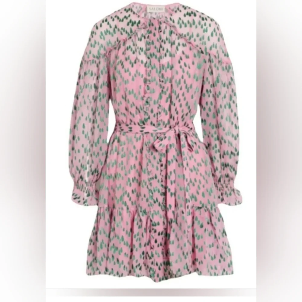 Saloni Pixie Mini Pink and Green Patterned Women's Dress Sz 6 - Picture 4 of 16